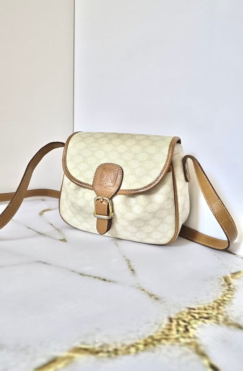 Celine White Triomphe Pattern Small Pumpkin Shoulder/Crossbody Bag