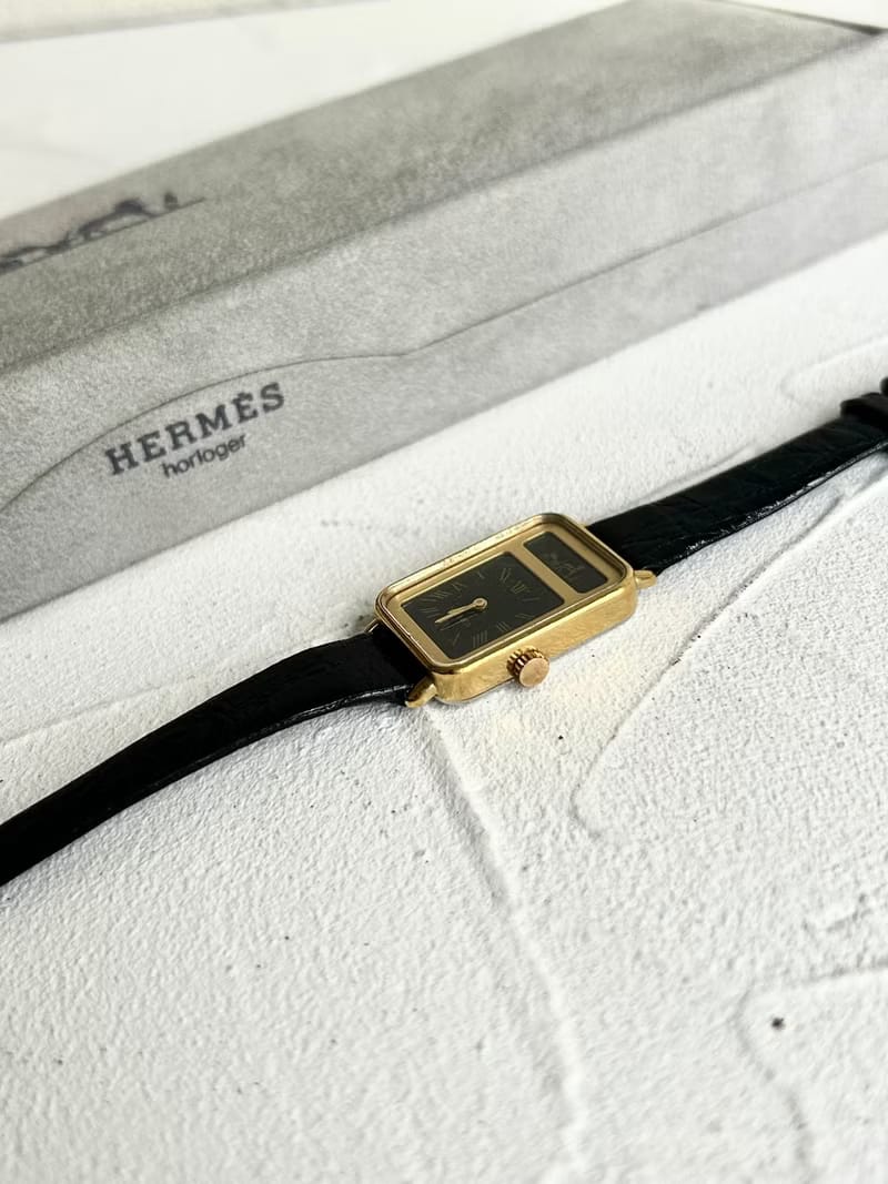 Hermes Tank 絕版黑金色女裝古董手錶