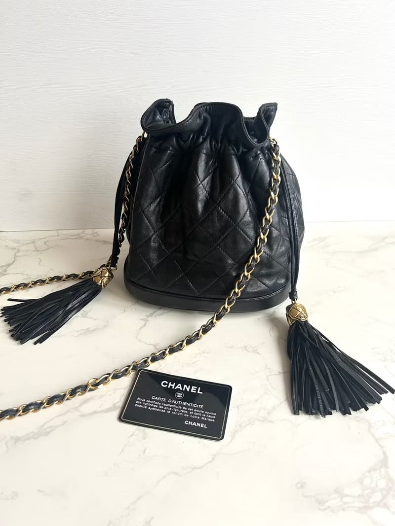 Chanel黑金流蘇水桶包/側背包/單肩包/斜背包
