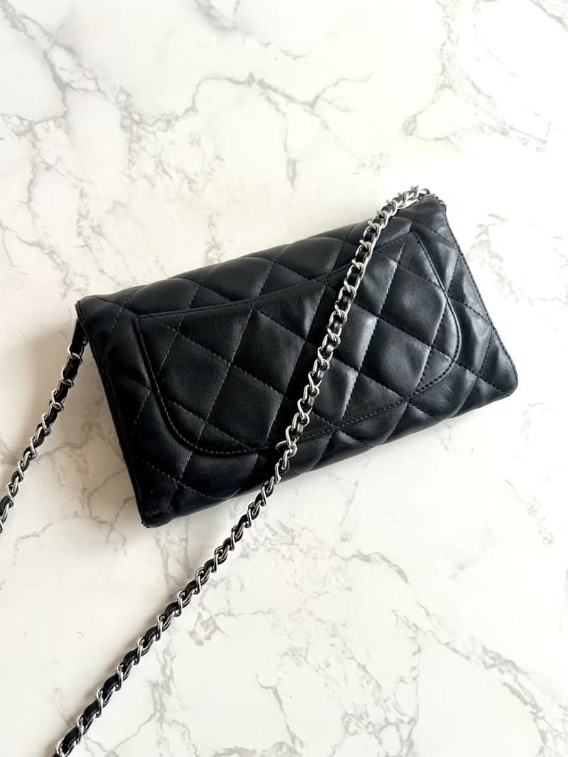 Chanel Black Classic Matelassé Flap WOC Leather Bag/Shoulder Bag/Crossbody Bag/Wallet