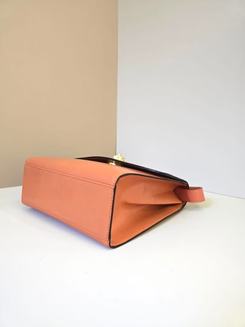 Rare Used Celine Caramel Brown Press Sphere Tofu Bag / Shoulder Bag / Crossbody Bag