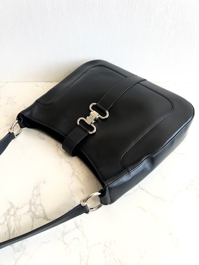 Celine Black and Silver Triomphe Hobo Bag / Shoulder Bag