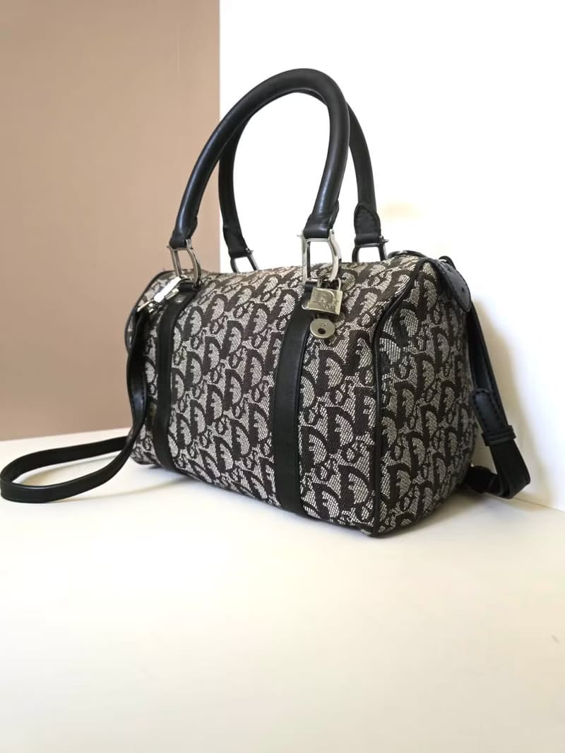 Dior black and blue monogram Boston handbag