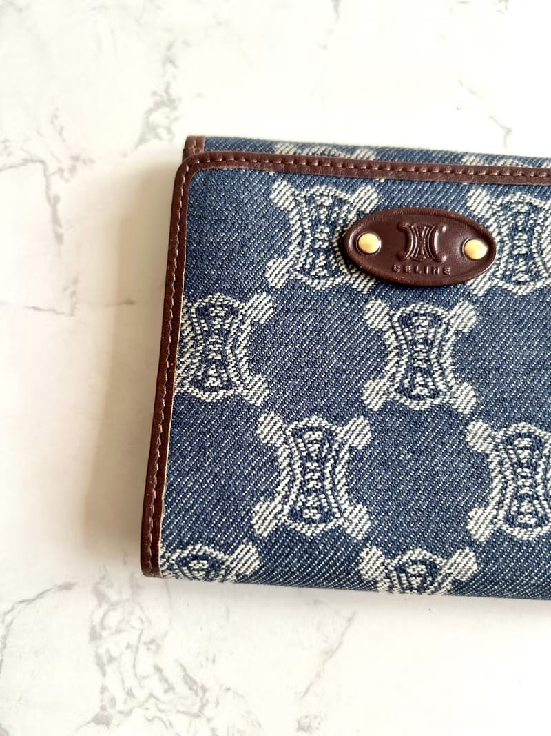 Celine 牛仔藍凱旋門短夾/銀包/皮夾