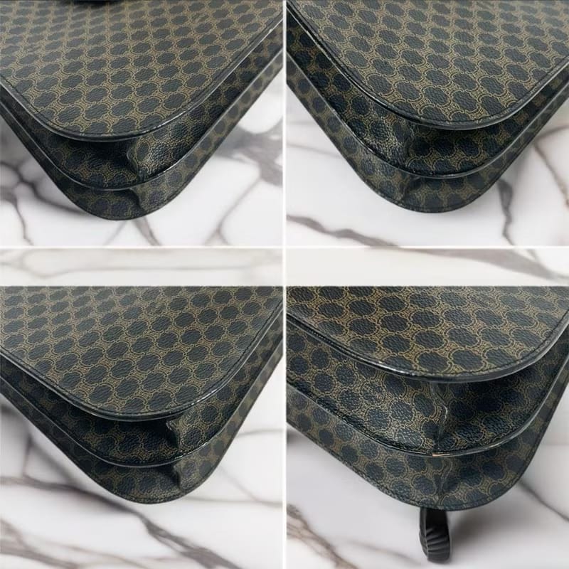 稀有中古二手Celine黑色老花金扣馬鞍皮革腋下包/側背包/斜背包