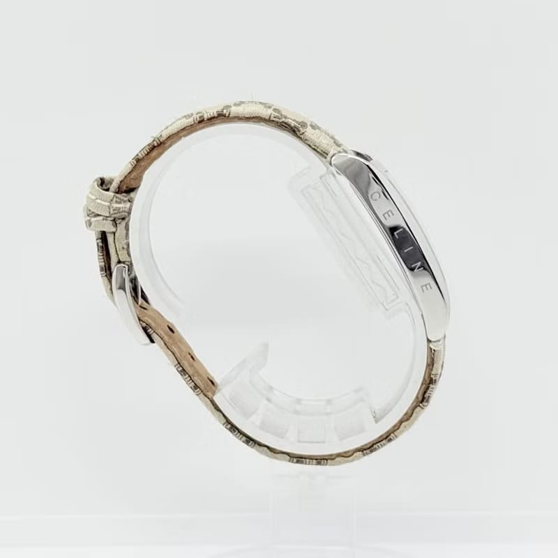 Rare item with original box - Celine Triomphe monogram watch with ecru strap / vintage watch / pre-owned women's watch