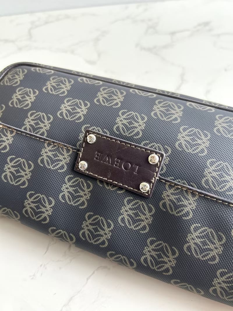 Loewe Gray-Blue Anagram Patchwork Shoulder Bag