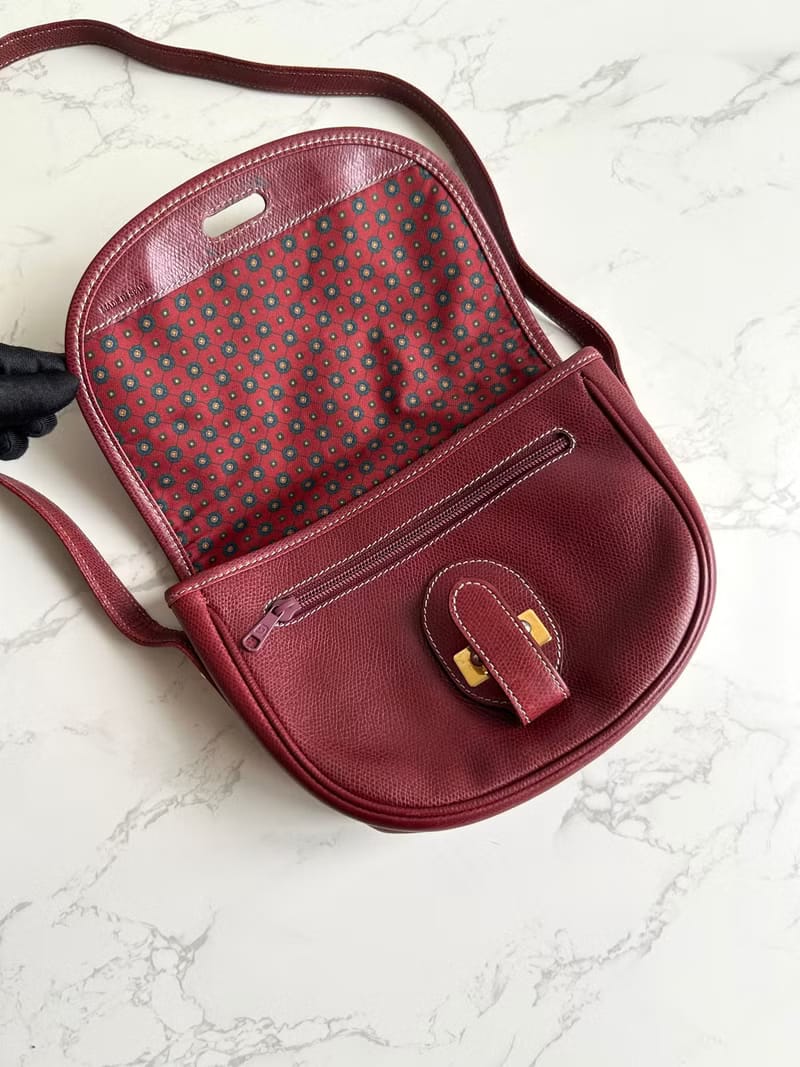 Loewe酒紅色馬鞍側背包/斜背包/皮革包/單肩包