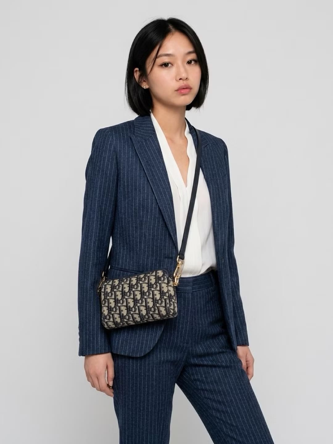 Dior 藍黑色老花兩用中古單肩包/側背包/斜背包