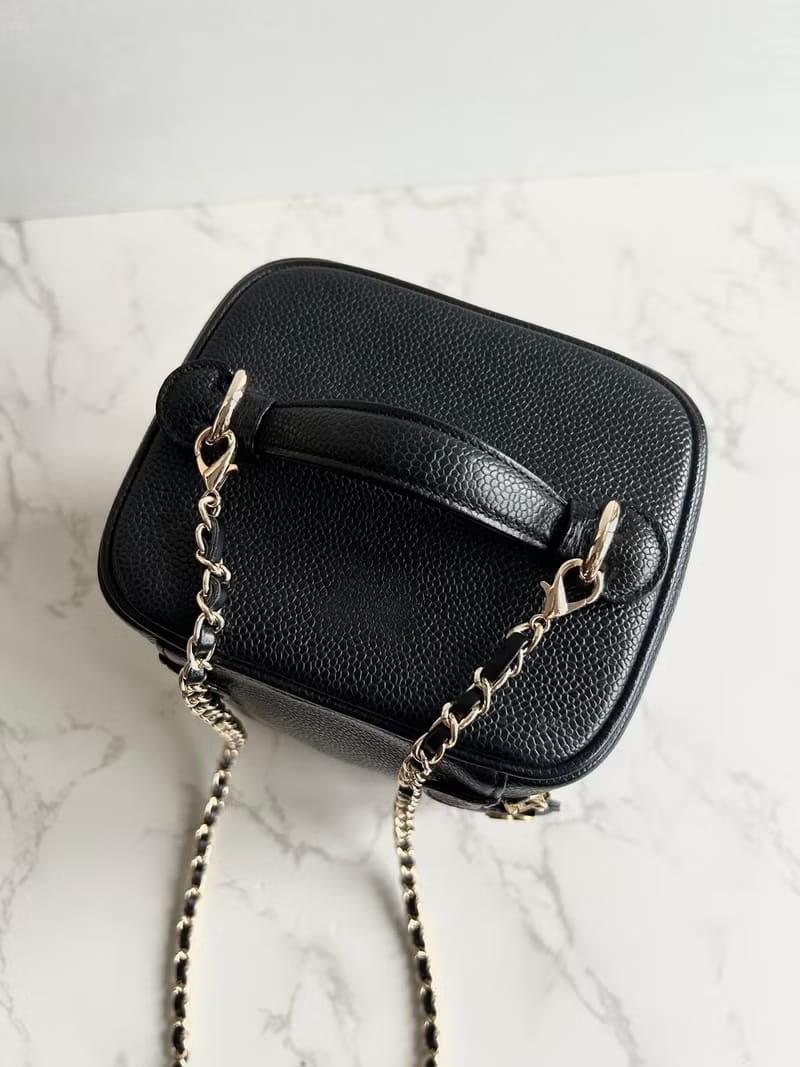 Chanel黑色魚子醬化妝盒子包/斜背包/側背包/單肩包