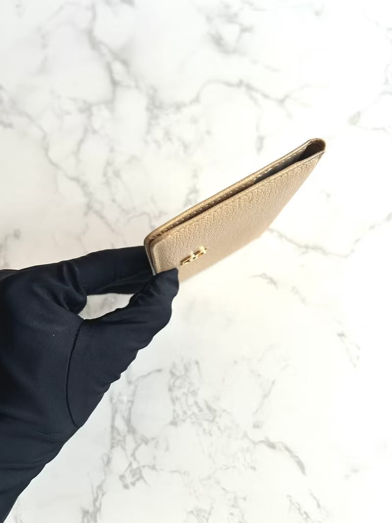 Chanel 米杏色牛皮名片包/卡片包/短夾/錢包/卡包