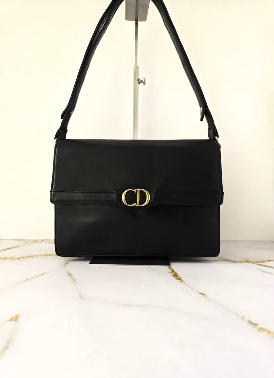 Dior Montaigne黑金牛皮兩用包/單肩包/側背包L斜背包