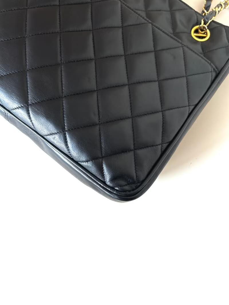 Chanel Black Gold Matelassé Lambskin Leather Tote/Shoulder Bag/Crossbody Bag