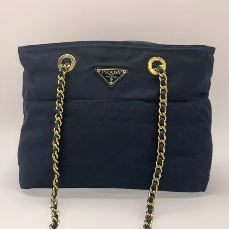 Prada黑色降落傘鏈子側背包/單肩包/托特包