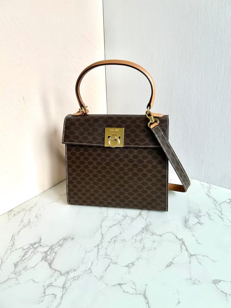 Celine coffee color old flower mini Kelly bag/shoulder bag/side bag/oblique bag