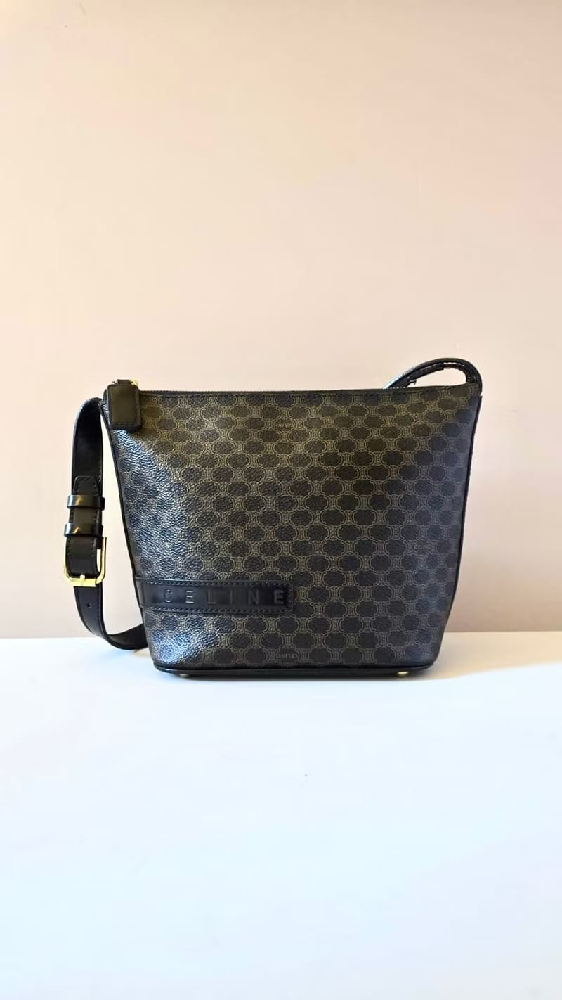 Celine黑色老花飯盒包/側背包/單肩包