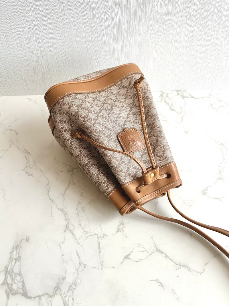Celine Beige Macadam Vintage Mini Bucket Bag/Crossbody Bag