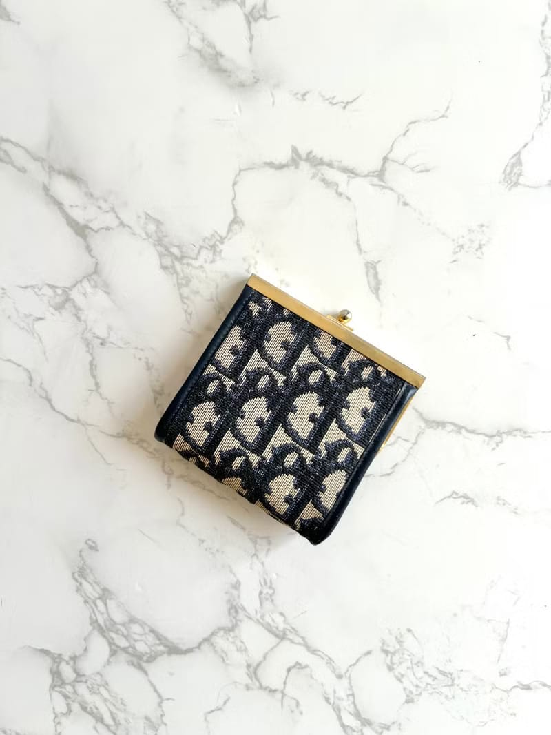 Dior dark blue old flower wallet/coin purse/storage bag/gold bag