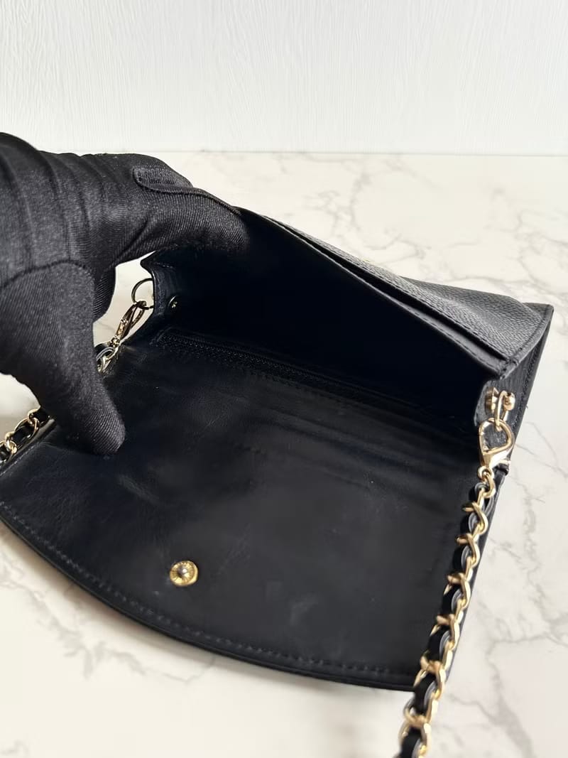 中古二手Chanel黑色魚子醬斜背包/側背包/單肩包