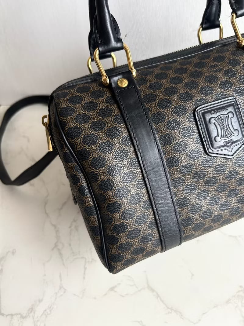 Celine black old flower Boston shoulder bag/side bag/oblique bag