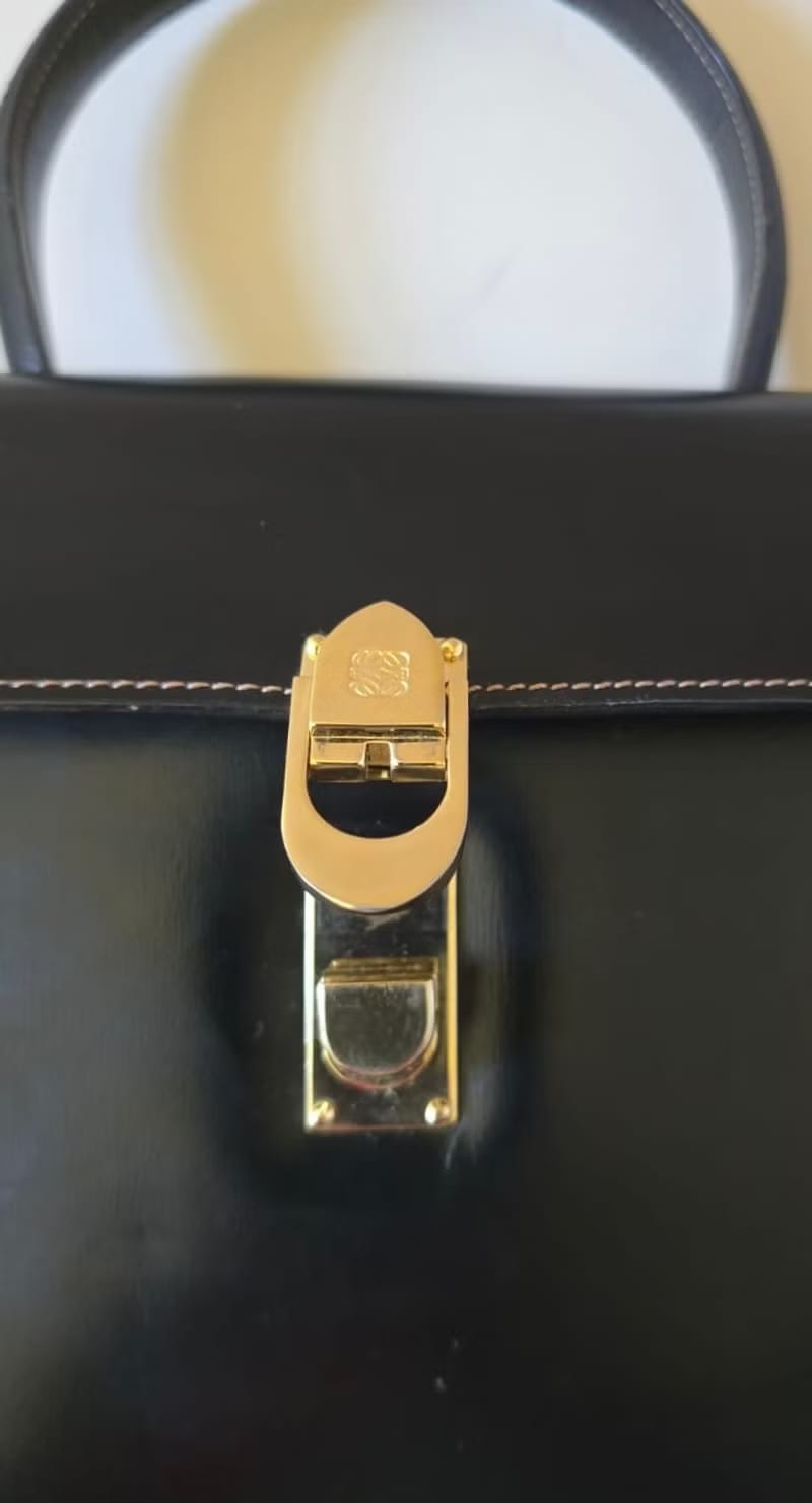 Loewe黑金色馬鞍側背包/斜背包/皮革包/單肩包