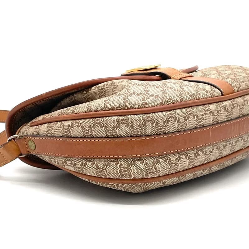 稀有中古二手Celine米啡色老花馬鞍側背包/斜背包