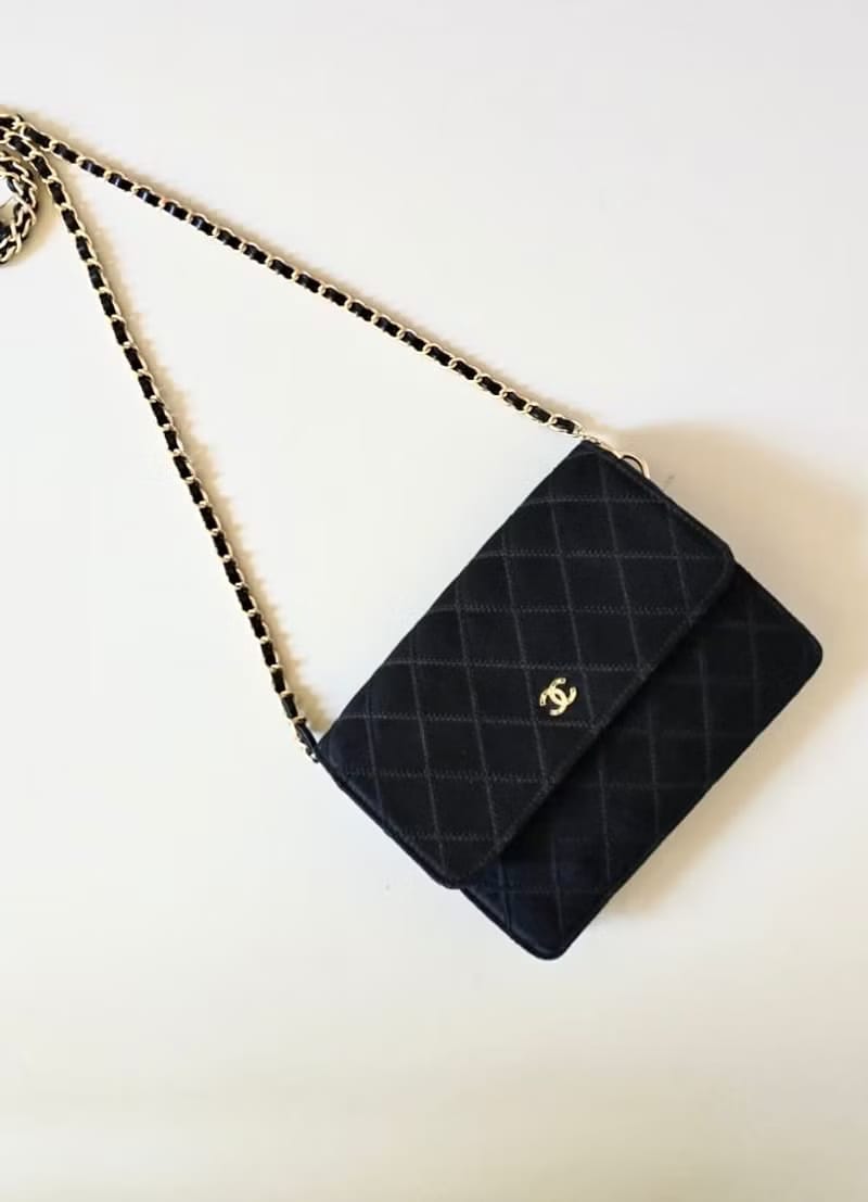 Chanel Silk Quilted Sequin Black and Gold Box Bag Crossbody Bag Shoulder Bag
