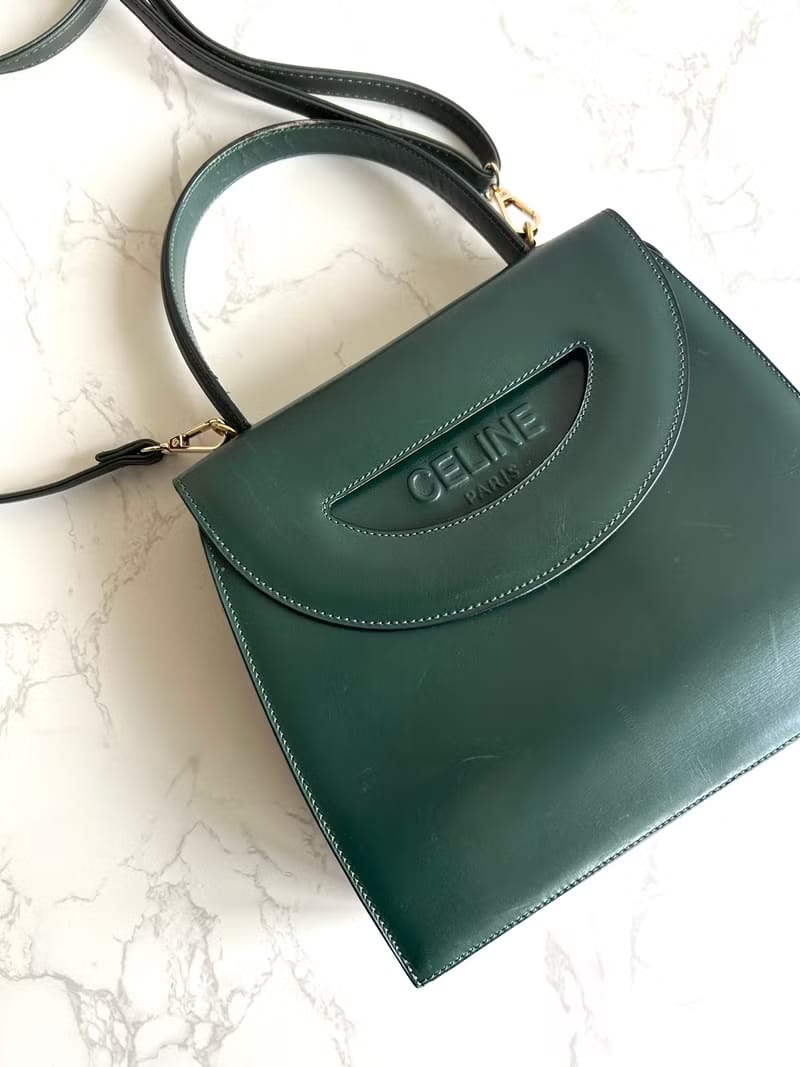 Celine橄欖綠色半月凱莉包/斜背包/單肩包/側背包