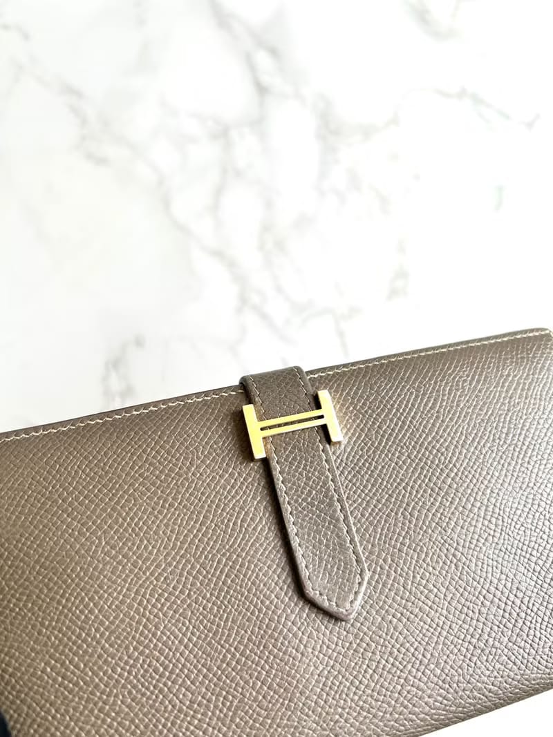 Hermes 啡金色皮革Bearn長夾/皮夾