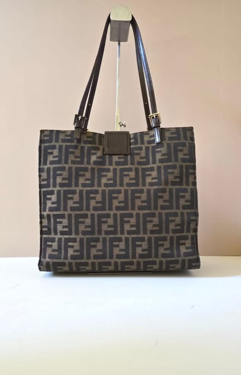 Fendi黑咖啡色老花側背包/單肩包/托特包