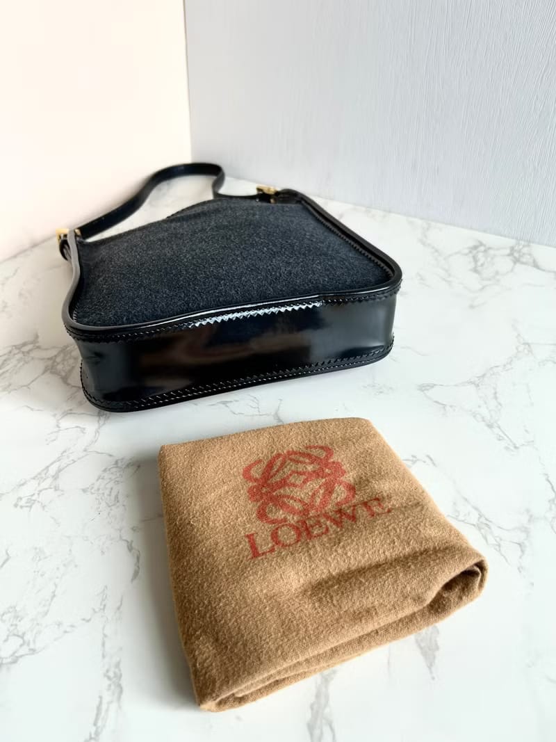 Rare Loewe Black and Grey Wool and Leather Anagram Embroidered Hobo/Shoulder Bag