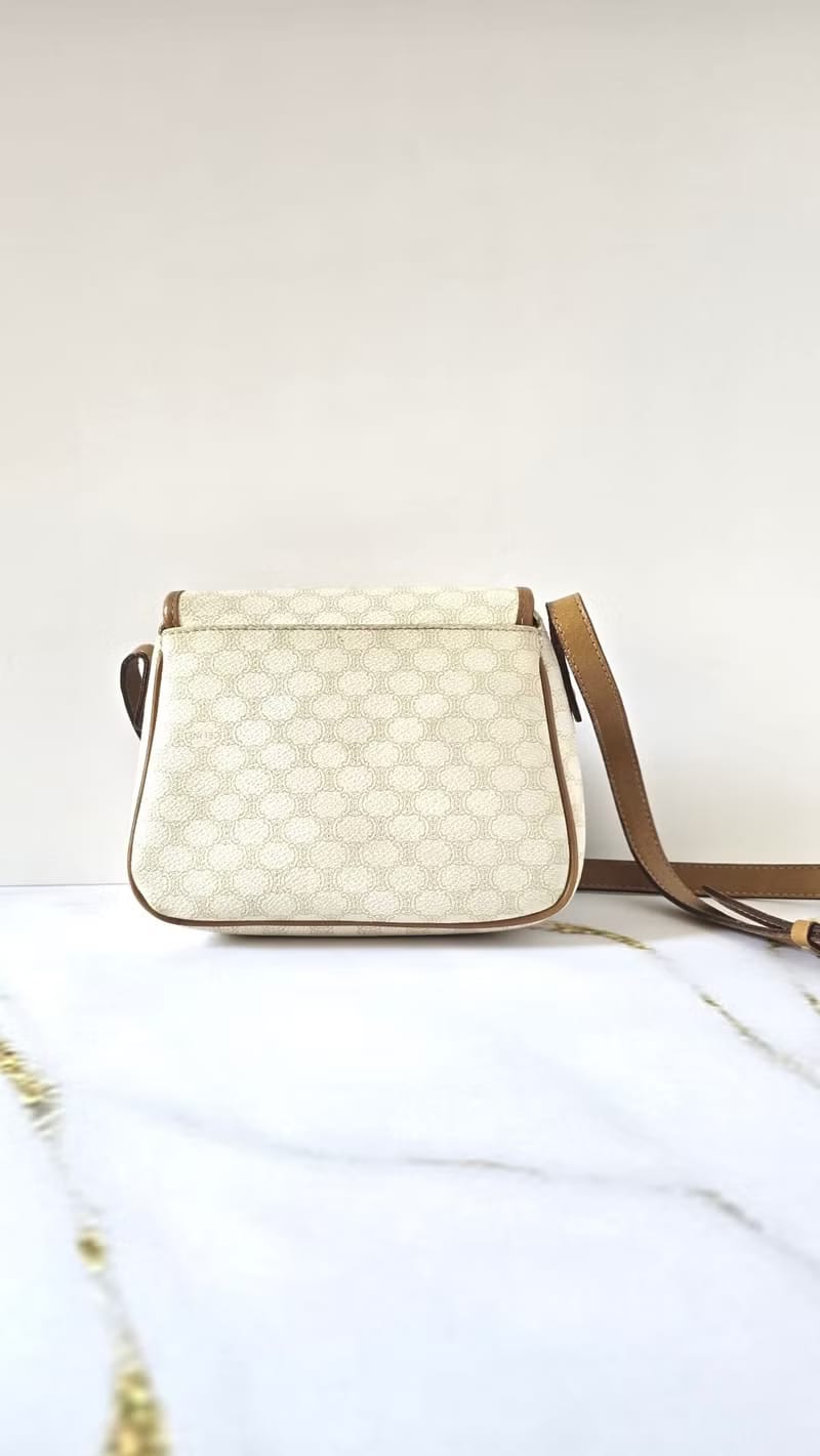Celine White Triomphe Pattern Small Pumpkin Shoulder/Crossbody Bag