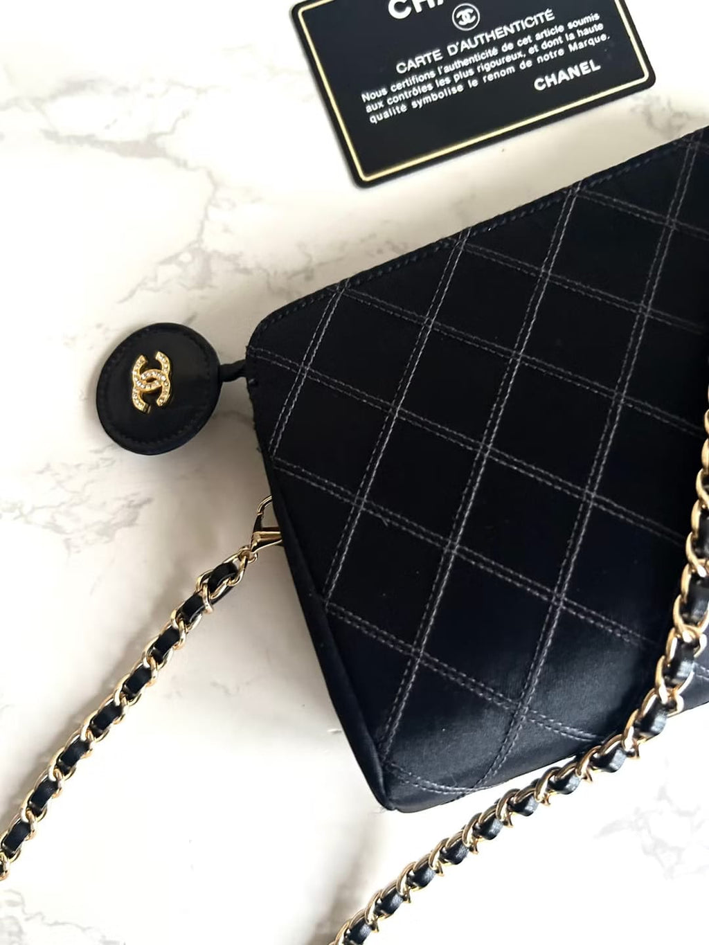 Chanel Black Silk Rhinestone Crossbody/Shoulder Bag