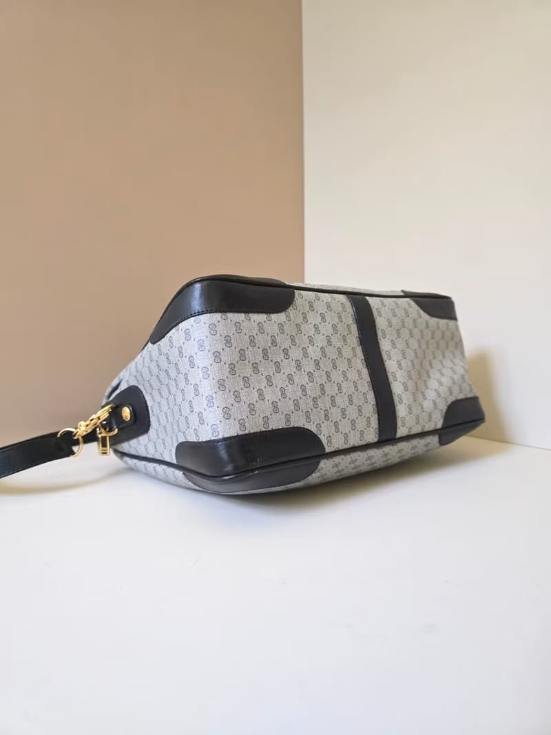 中古二手Gucci復古藍色老花波士頓斜背包/單肩包/側背包