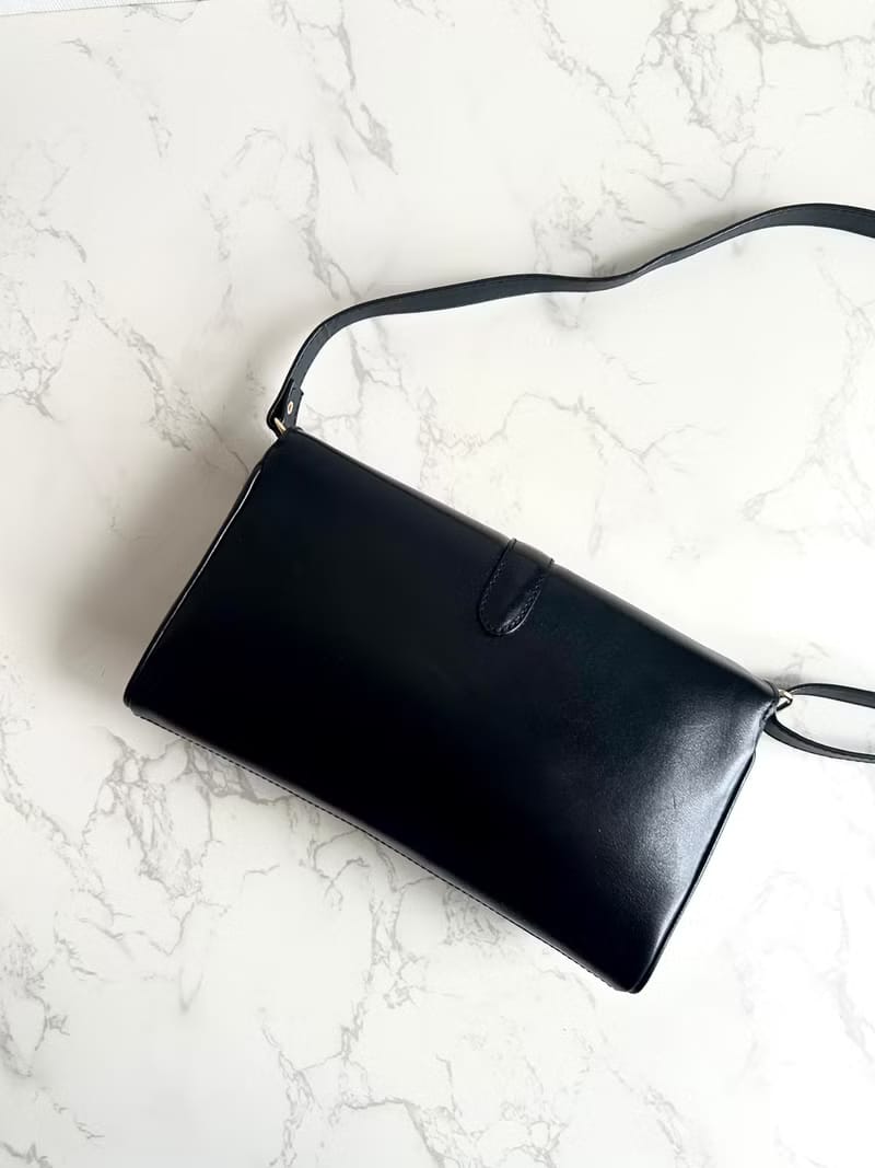 Celine Black and Gold Carriage Badge Saddle Crossbody/Shoulder Bag