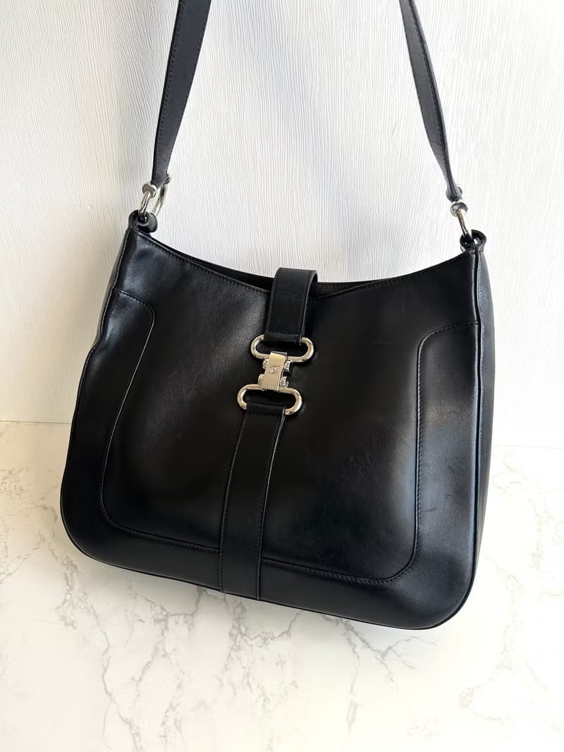 Celine Black and Silver Triomphe Hobo Bag / Shoulder Bag