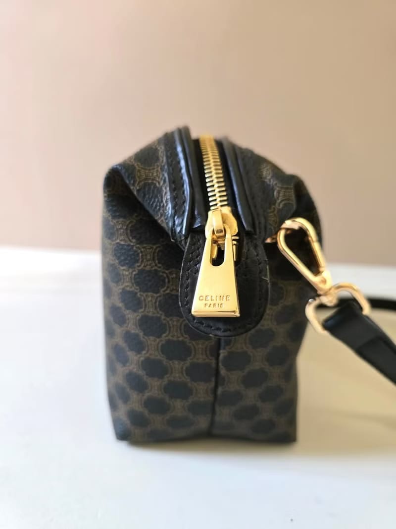 稀有中古二手Celine雲朵黑色金扣老花皮革側背包/斜背包/單肩包