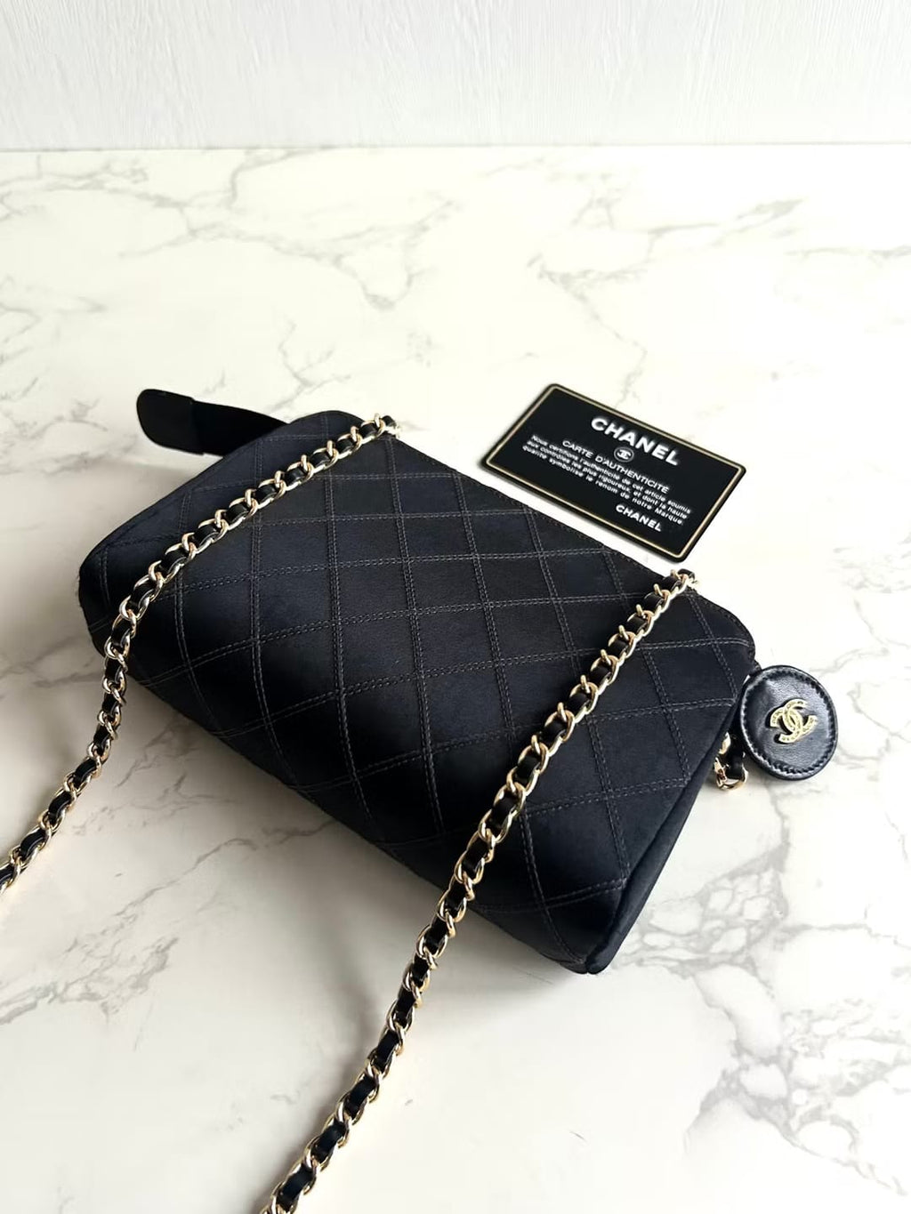 Chanel Black Silk Rhinestone Crossbody/Shoulder Bag