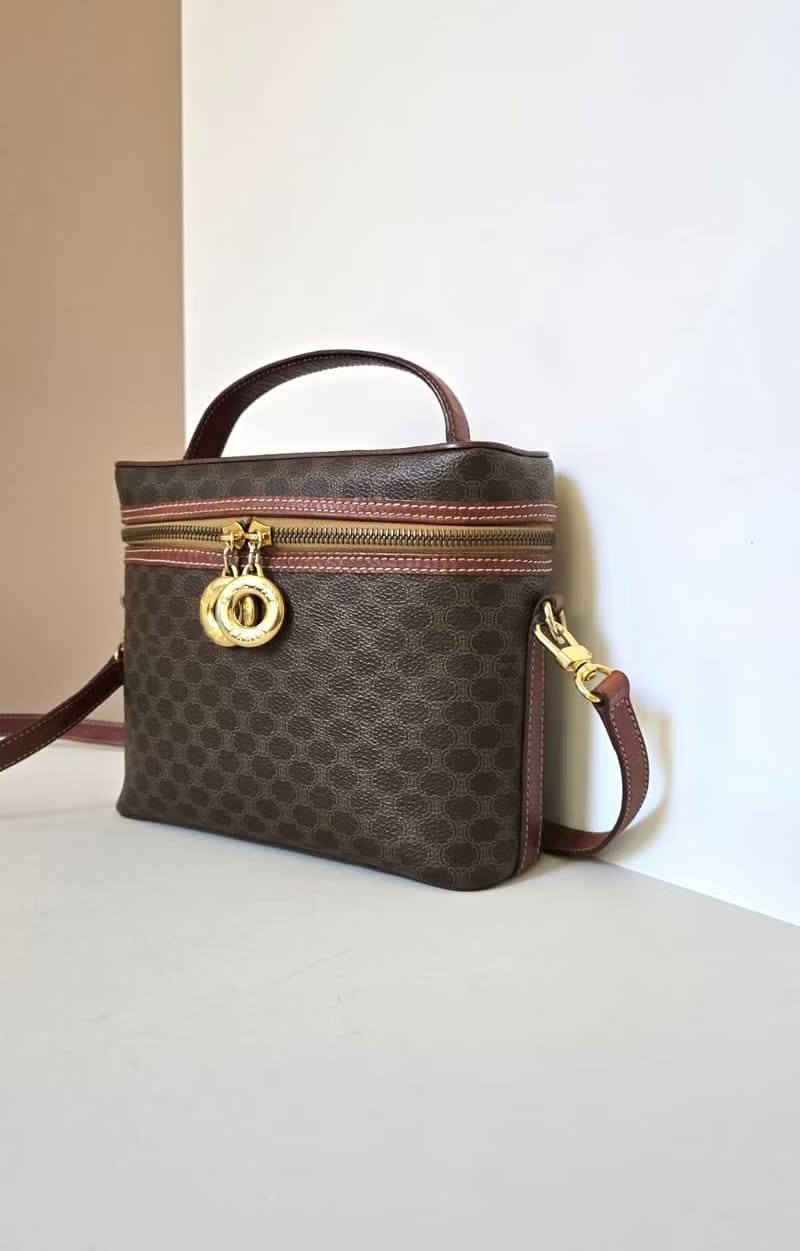 Celine brown Macadam Donut Vanity Box Bag/Crossbody Bag/Shoulder Bag