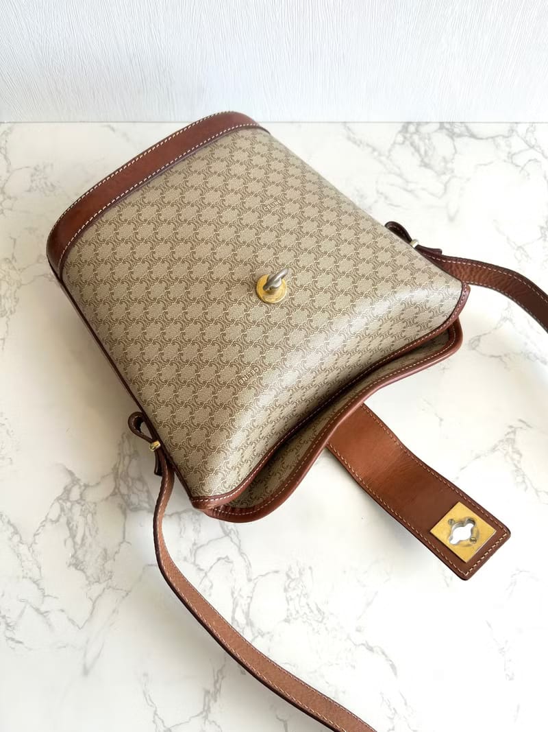 Celine Rare Vintage Monogram Gold Buckle Shoulder Bag