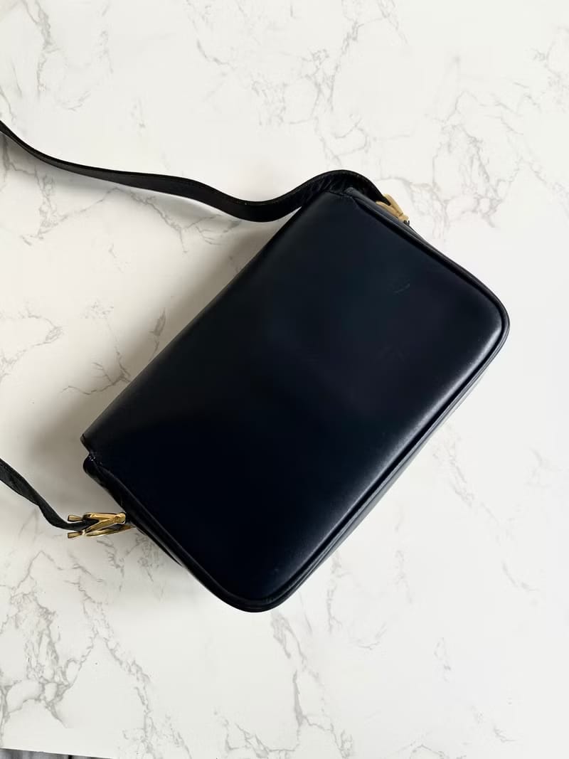 Celine Black Gold Double Triomphe Box/Shoulder Bag/Crossbody Bag