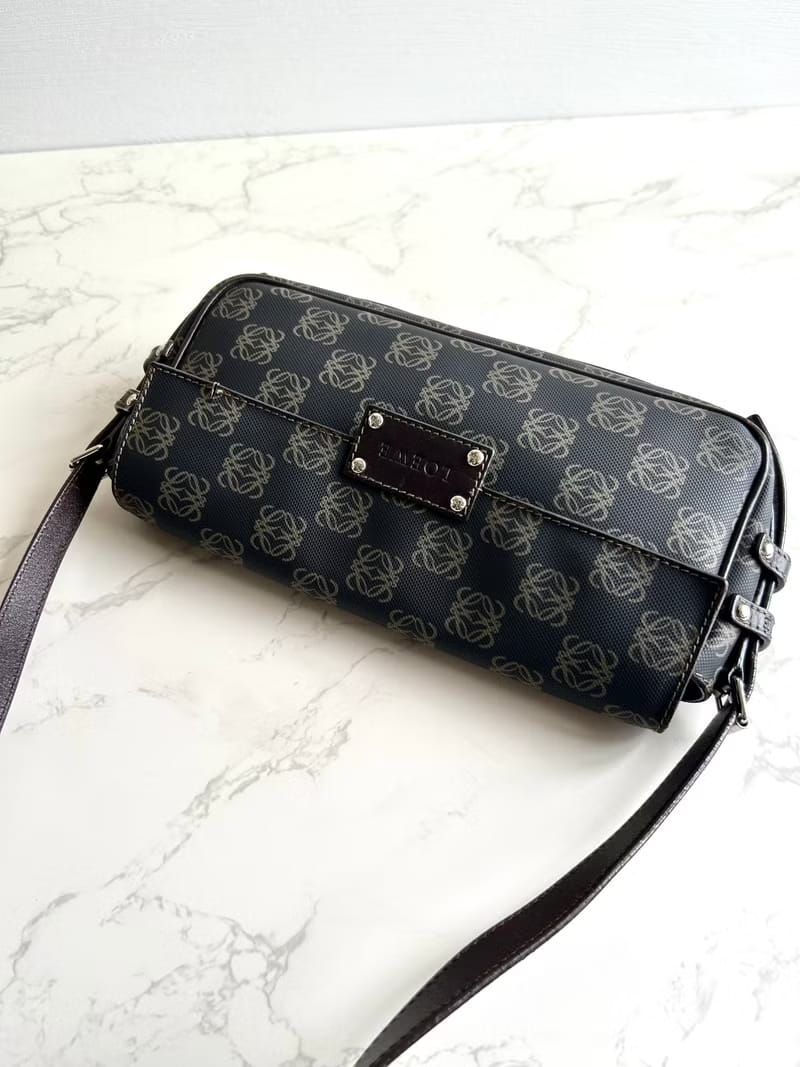 Loewe Gray-Blue Anagram Patchwork Shoulder Bag