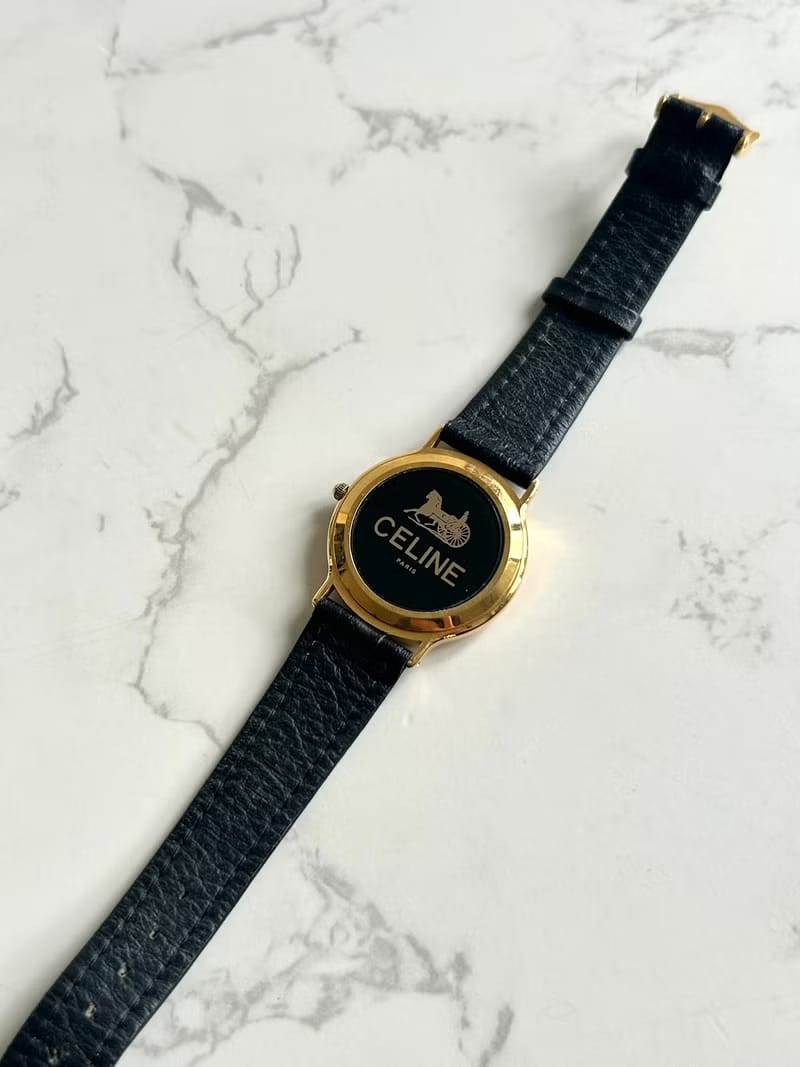 Celine黑金凱旋門皮革帶二手男女裝手錶/腕錶
