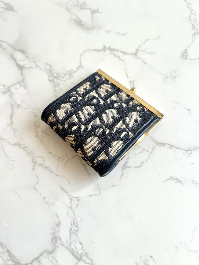 Dior dark blue old flower wallet/coin purse/storage bag/gold bag