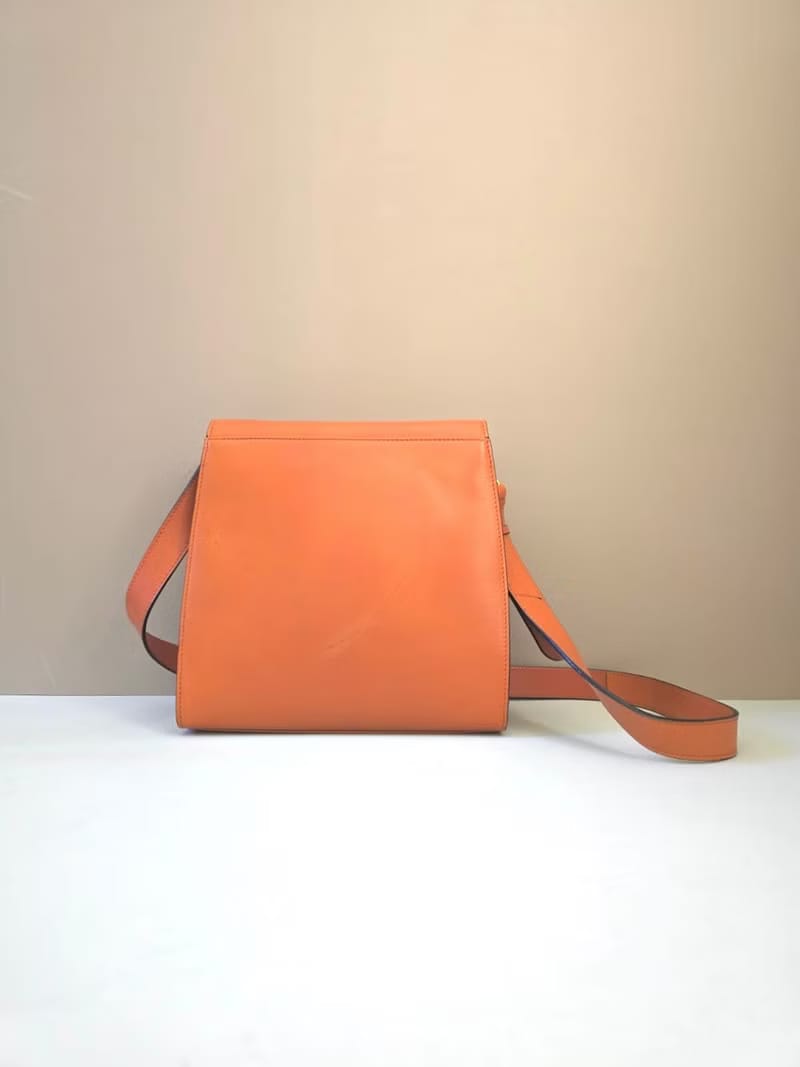 Rare Used Celine Caramel Brown Press Sphere Tofu Bag / Shoulder Bag / Crossbody Bag