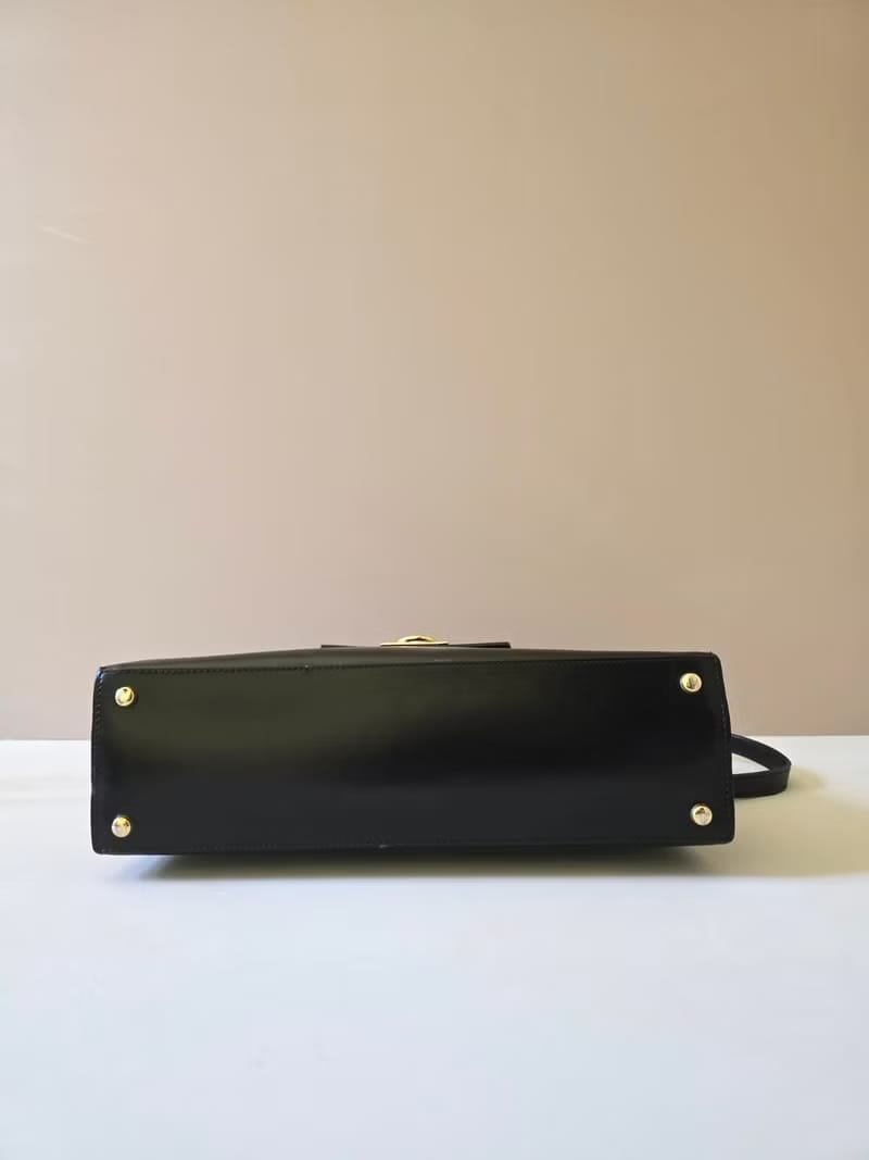 【LA LUNE】Rare second-hand Celine black flap Kelly leather messenger bag/side bag/handbag