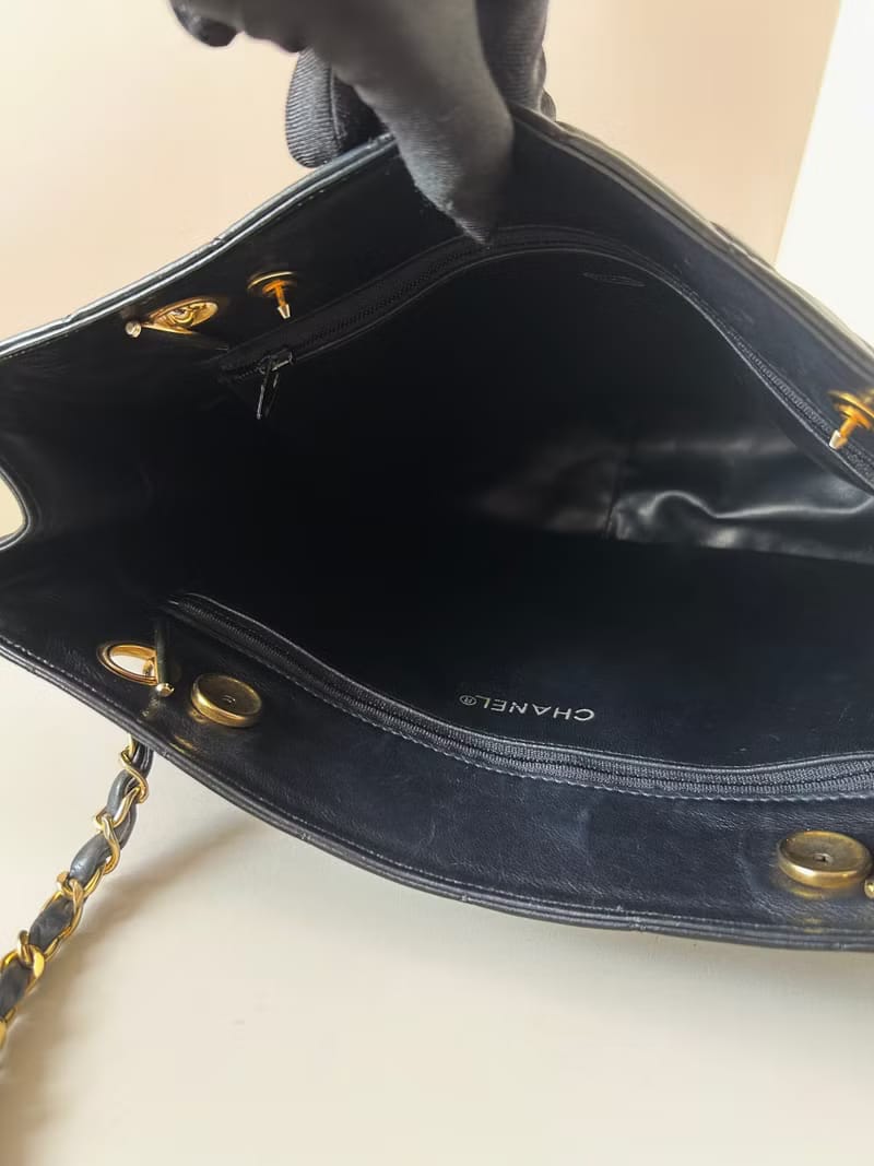 Chanel Black Gold Matelassé Lambskin Leather Tote/Shoulder Bag/Crossbody Bag