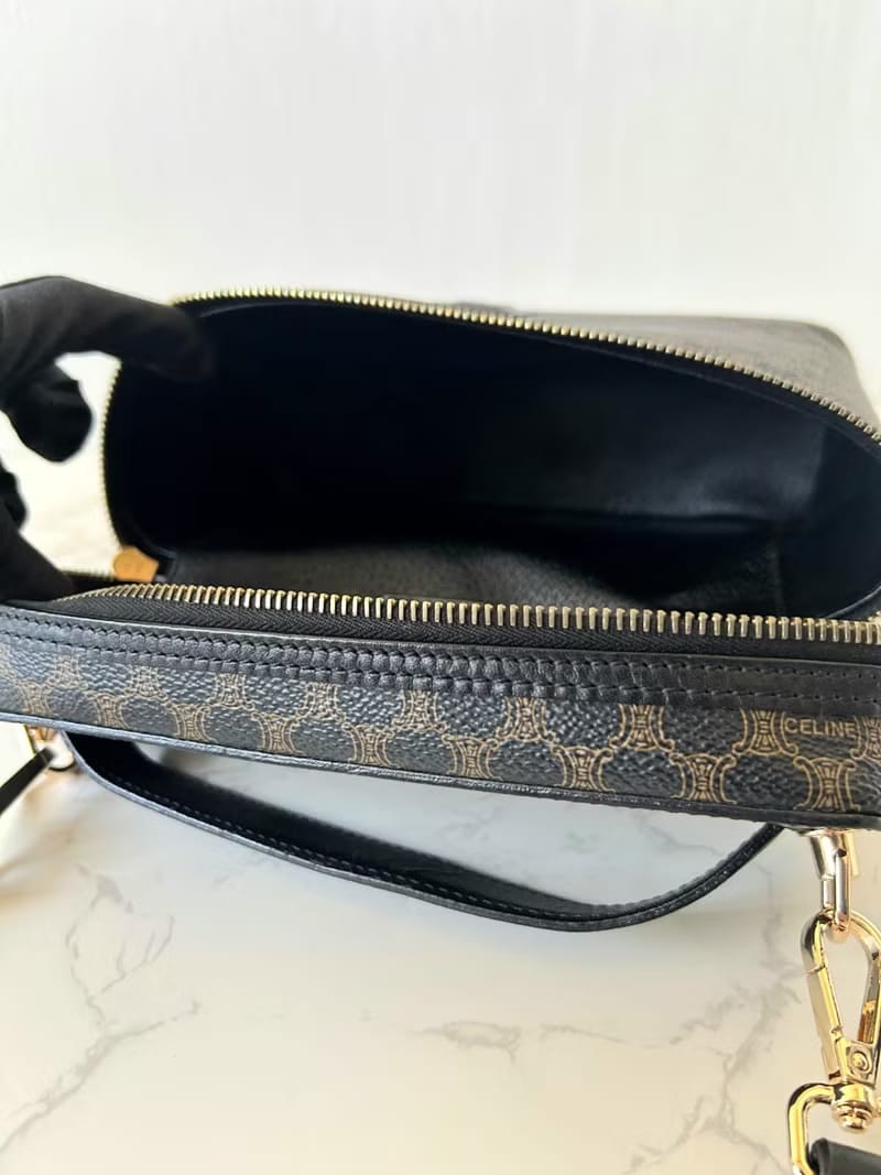 稀有款中古二手Celine黑色老花盒子側背包 斜背包 皮革包 單肩包