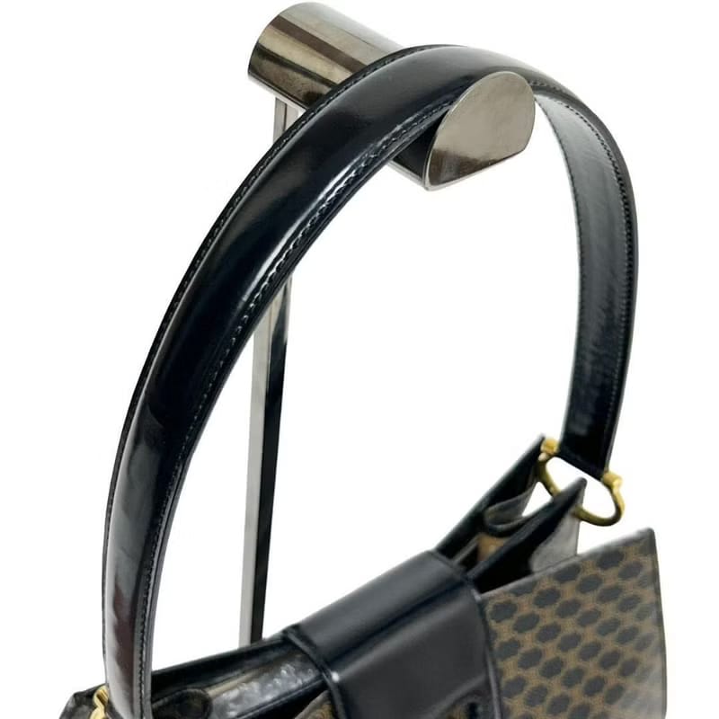 Rare Used Celine Black Macadam Horseshoe Gold Buckle Two-way Kelly/Shoulder Bag/Crossbody Bag