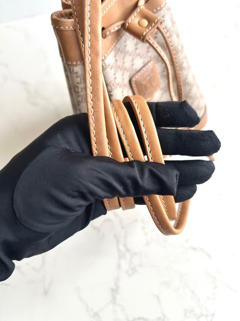Celine Beige Macadam Vintage Mini Bucket Bag/Crossbody Bag